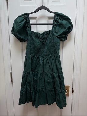 Altar'd State Deep Green Puff-Sleeve Smocked Mini Dress - Medium Size
